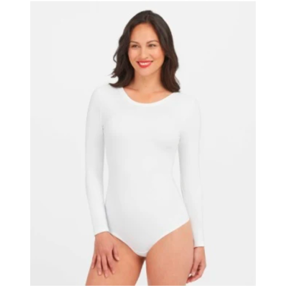 SPANX Suit Yourself Long Sleeve Scoop Neck Bodysuit White S/P NWT 98